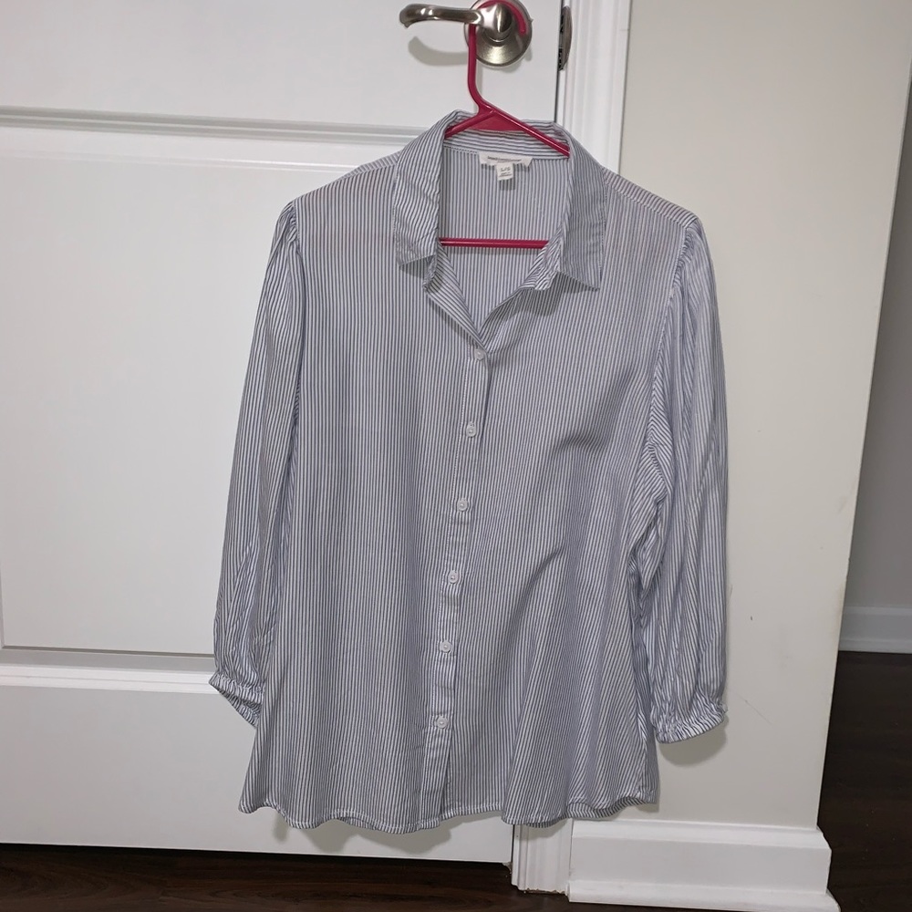 Blue & White Striped Button Down Long Sleeve